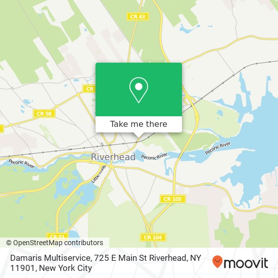 Mapa de Damaris Multiservice, 725 E Main St Riverhead, NY 11901