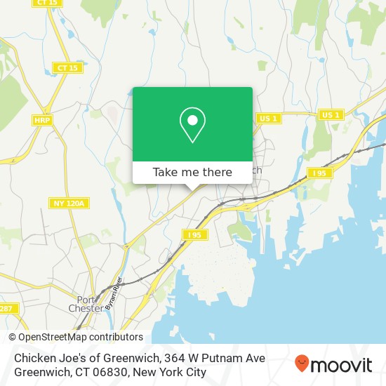 Mapa de Chicken Joe's of Greenwich, 364 W Putnam Ave Greenwich, CT 06830