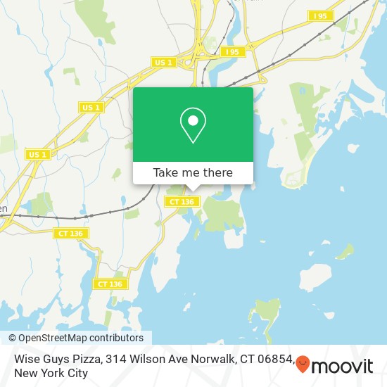 Mapa de Wise Guys Pizza, 314 Wilson Ave Norwalk, CT 06854