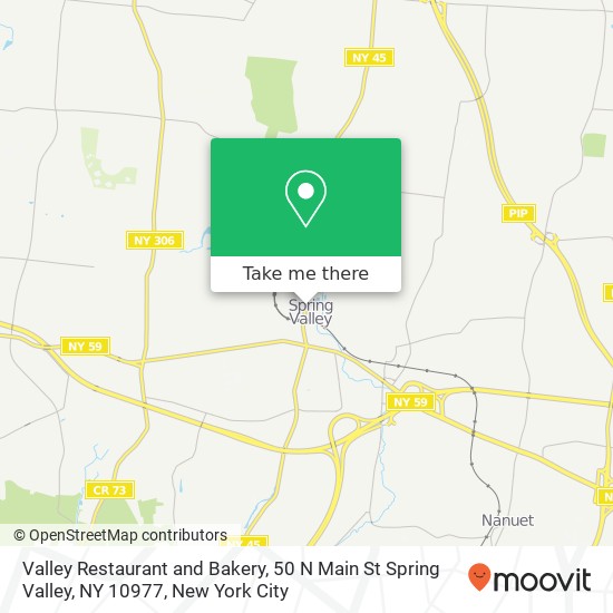 Mapa de Valley Restaurant and Bakery, 50 N Main St Spring Valley, NY 10977