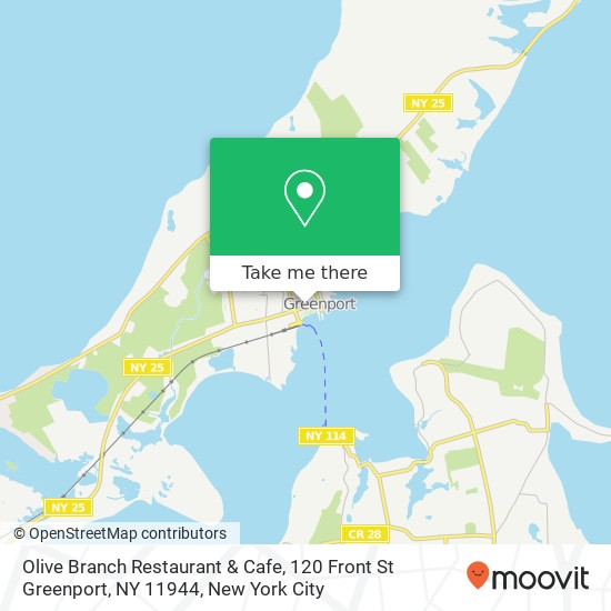 Mapa de Olive Branch Restaurant & Cafe, 120 Front St Greenport, NY 11944