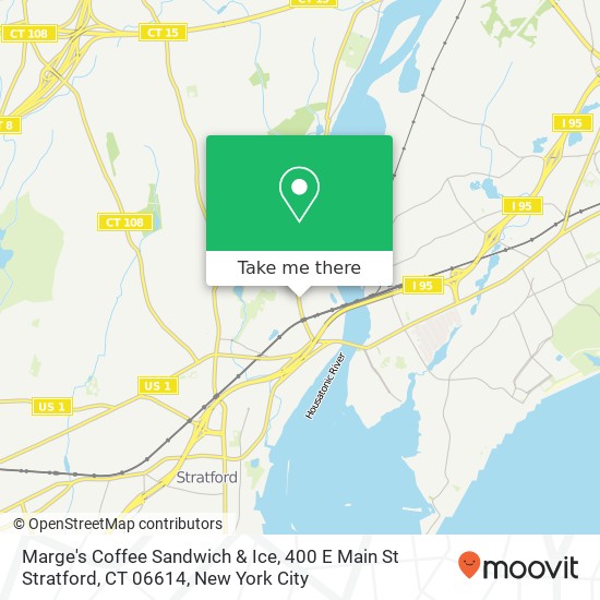 Mapa de Marge's Coffee Sandwich & Ice, 400 E Main St Stratford, CT 06614