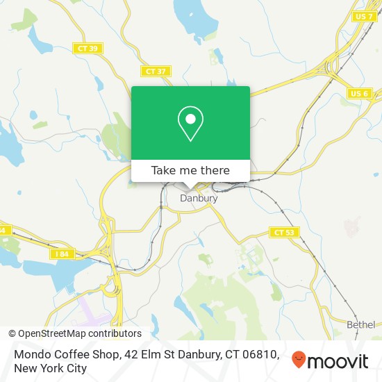 Mapa de Mondo Coffee Shop, 42 Elm St Danbury, CT 06810