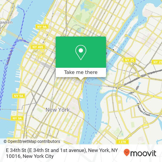 Mapa de E 34th St (E 34th St and 1st avenue), New York, NY 10016