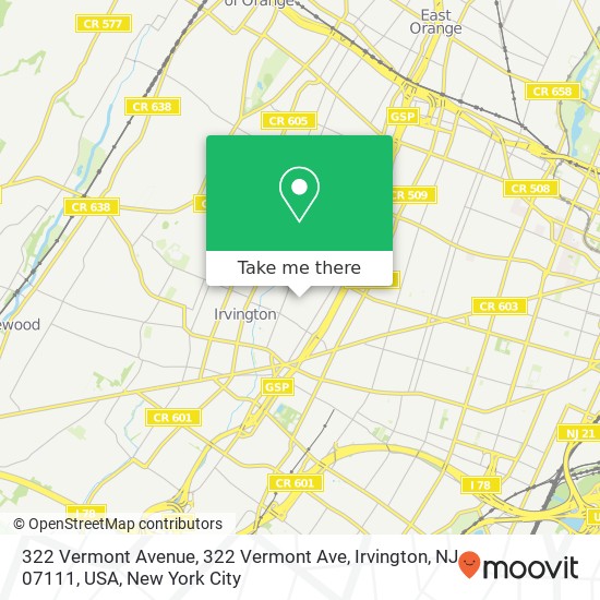 Mapa de 322 Vermont Avenue, 322 Vermont Ave, Irvington, NJ 07111, USA