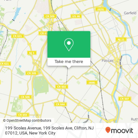 Mapa de 199 Scoles Avenue, 199 Scoles Ave, Clifton, NJ 07012, USA