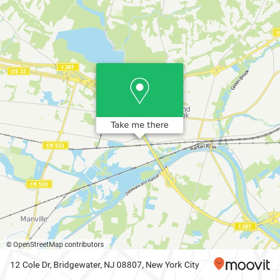 Mapa de 12 Cole Dr, Bridgewater, NJ 08807
