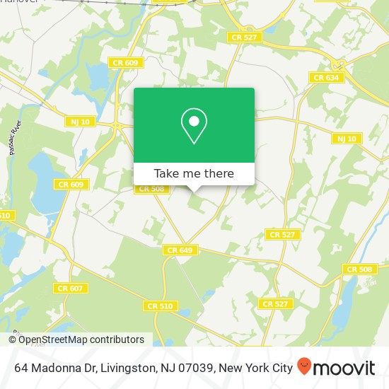 Mapa de 64 Madonna Dr, Livingston, NJ 07039