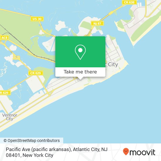 Mapa de Pacific Ave (pacific arkansas), Atlantic City, NJ 08401