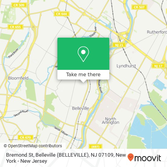Mapa de Bremond St, Belleville (BELLEVILLE), NJ 07109