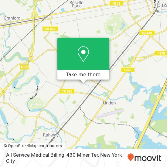 Mapa de All Service Medical Billing, 430 Miner Ter