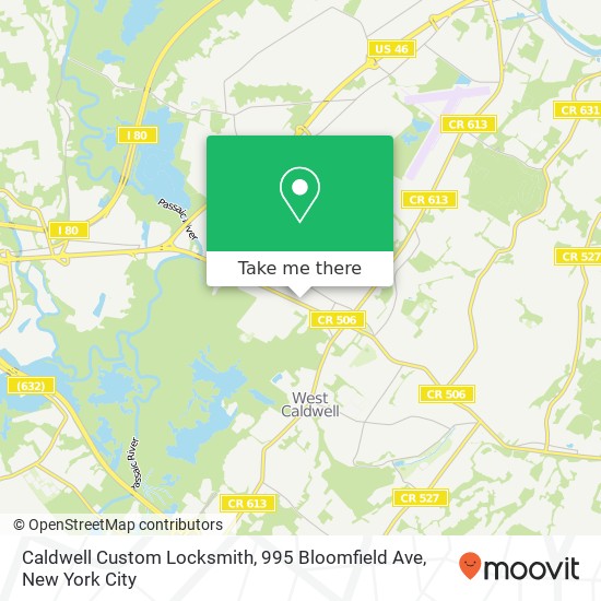 Mapa de Caldwell Custom Locksmith, 995 Bloomfield Ave