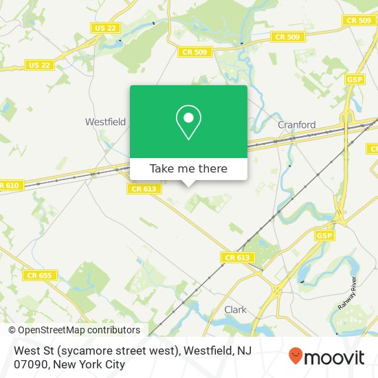 Mapa de West St (sycamore street west), Westfield, NJ 07090