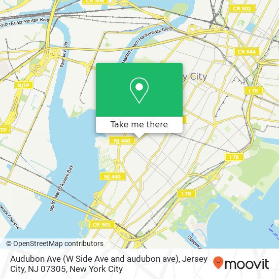Mapa de Audubon Ave (W Side Ave and audubon ave), Jersey City, NJ 07305