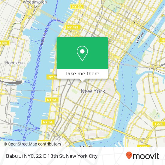 Mapa de Babu Ji NYC, 22 E 13th St