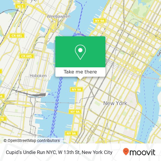 Cupid's Undie Run NYC, W 13th St map