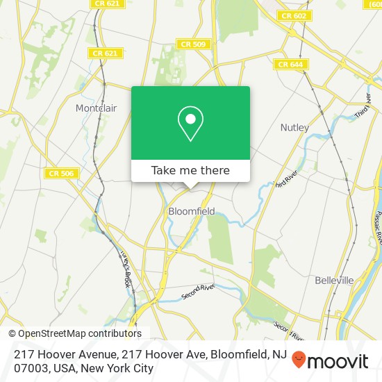 Mapa de 217 Hoover Avenue, 217 Hoover Ave, Bloomfield, NJ 07003, USA