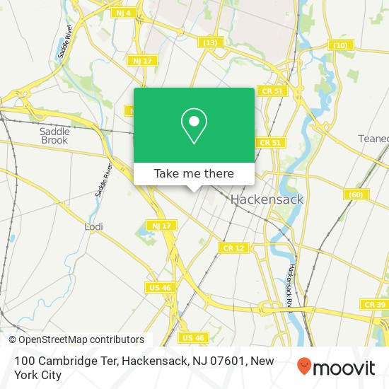 Mapa de 100 Cambridge Ter, Hackensack, NJ 07601