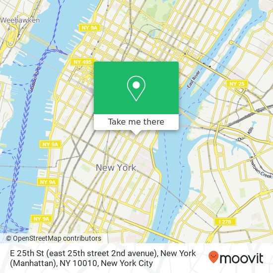 E 25th St (east 25th street 2nd avenue), New York (Manhattan), NY 10010 map