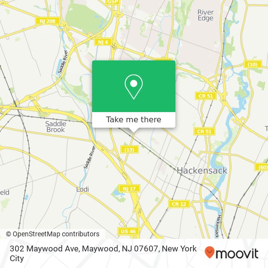 Mapa de 302 Maywood Ave, Maywood, NJ 07607