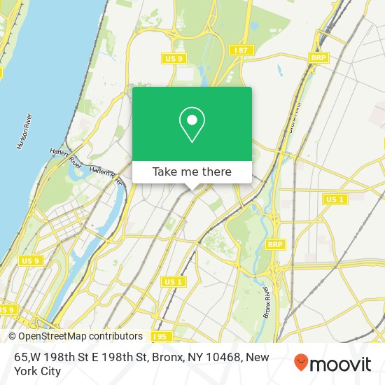 Mapa de 65,W 198th St E 198th St, Bronx, NY 10468