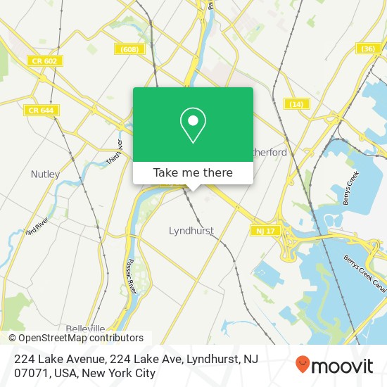 Mapa de 224 Lake Avenue, 224 Lake Ave, Lyndhurst, NJ 07071, USA