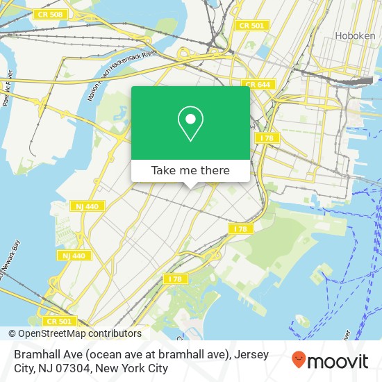 Mapa de Bramhall Ave (ocean ave at bramhall ave), Jersey City, NJ 07304