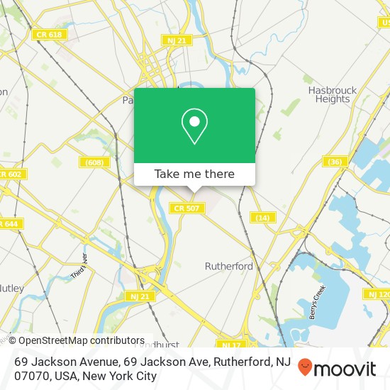 69 Jackson Avenue, 69 Jackson Ave, Rutherford, NJ 07070, USA map