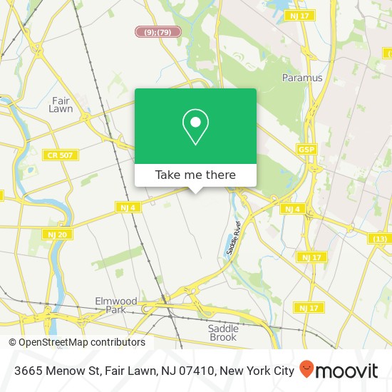 Mapa de 3665 Menow St, Fair Lawn, NJ 07410
