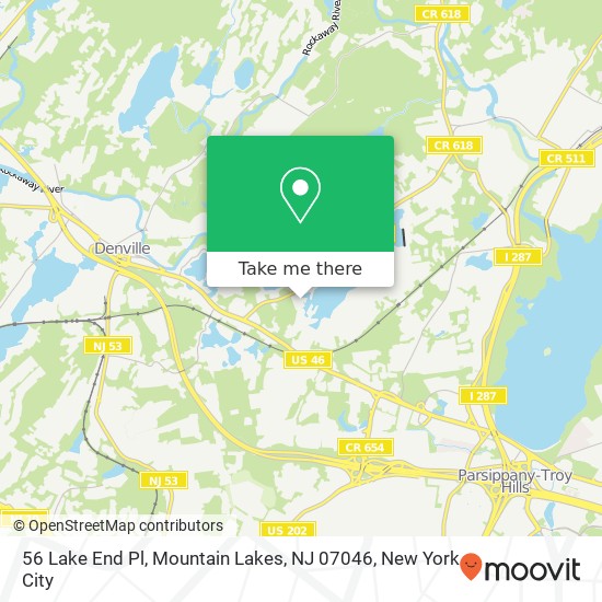 Mapa de 56 Lake End Pl, Mountain Lakes, NJ 07046