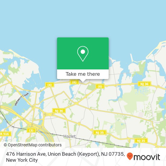 Mapa de 476 Harrison Ave, Union Beach (Keyport), NJ 07735