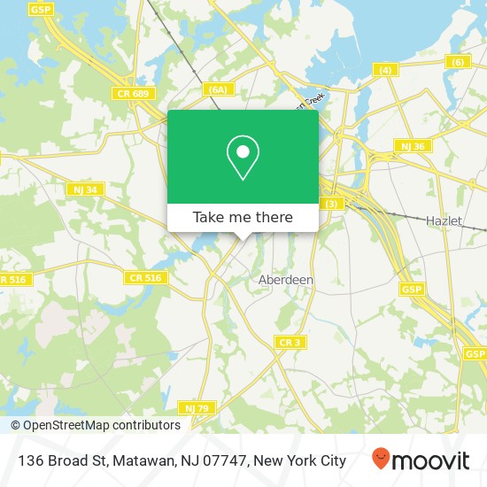 Mapa de 136 Broad St, Matawan, NJ 07747