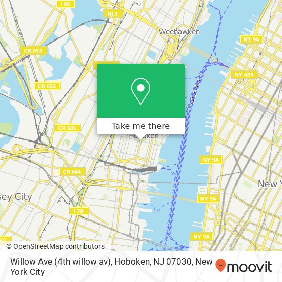 Mapa de Willow Ave (4th willow av), Hoboken, NJ 07030