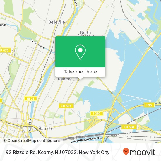 Mapa de 92 Rizzolo Rd, Kearny, NJ 07032