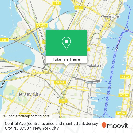 Mapa de Central Ave (central avenue and manhattan), Jersey City, NJ 07307