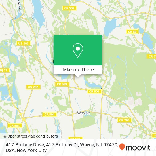 Mapa de 417 Brittany Drive, 417 Brittany Dr, Wayne, NJ 07470, USA