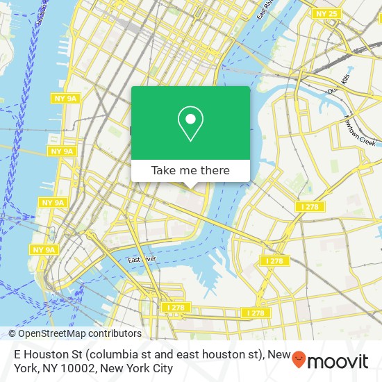 Mapa de E Houston St (columbia st and east houston st), New York, NY 10002