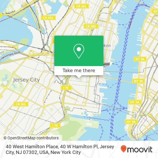 Mapa de 40 West Hamilton Place, 40 W Hamilton Pl, Jersey City, NJ 07302, USA