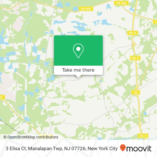 Mapa de 3 Elisa Ct, Manalapan Twp, NJ 07726