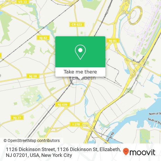 Mapa de 1126 Dickinson Street, 1126 Dickinson St, Elizabeth, NJ 07201, USA