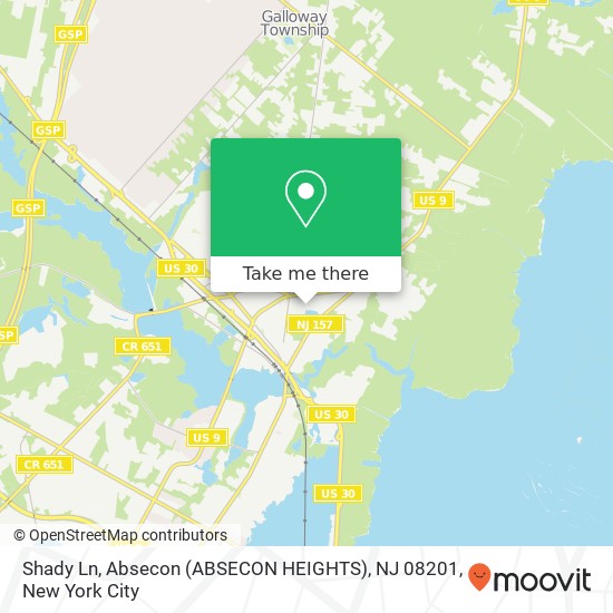 Shady Ln, Absecon (ABSECON HEIGHTS), NJ 08201 map