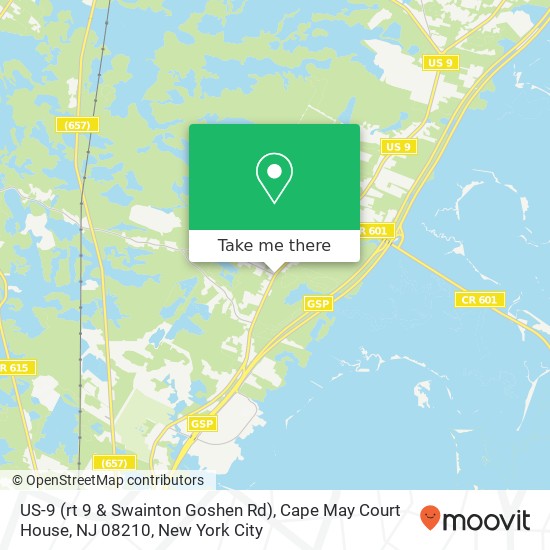 Mapa de US-9 (rt 9 & Swainton Goshen Rd), Cape May Court House, NJ 08210