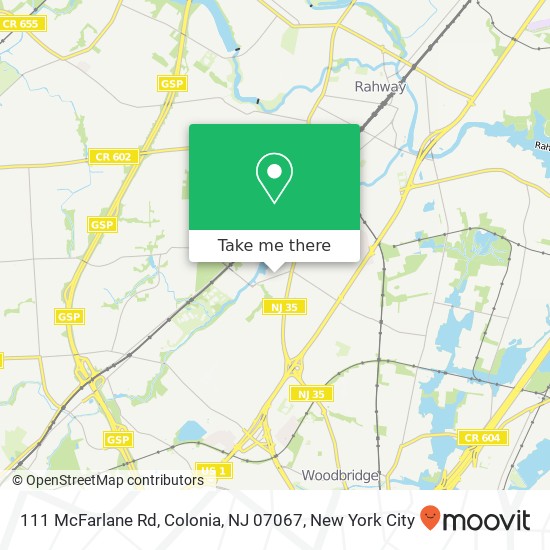 Mapa de 111 McFarlane Rd, Colonia, NJ 07067