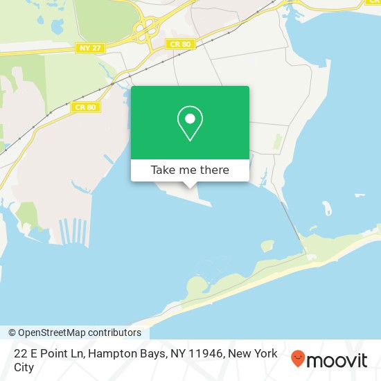 22 E Point Ln, Hampton Bays, NY 11946 map