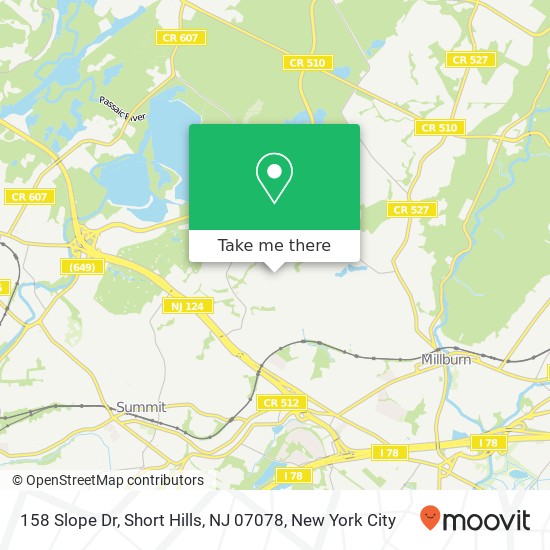 Mapa de 158 Slope Dr, Short Hills, NJ 07078