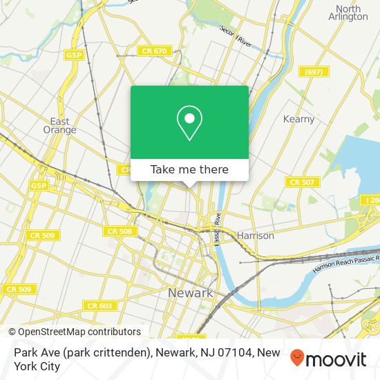 Mapa de Park Ave (park crittenden), Newark, NJ 07104