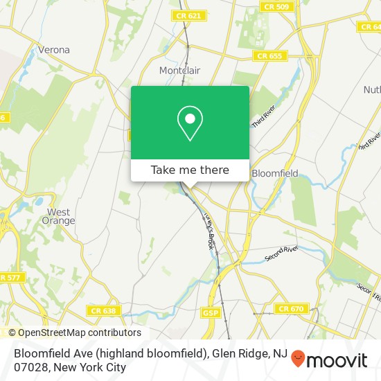 Mapa de Bloomfield Ave (highland bloomfield), Glen Ridge, NJ 07028