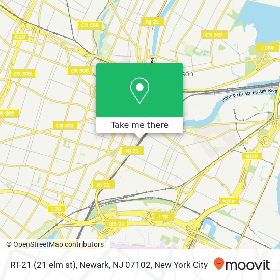 Mapa de RT-21 (21 elm st), Newark, NJ 07102