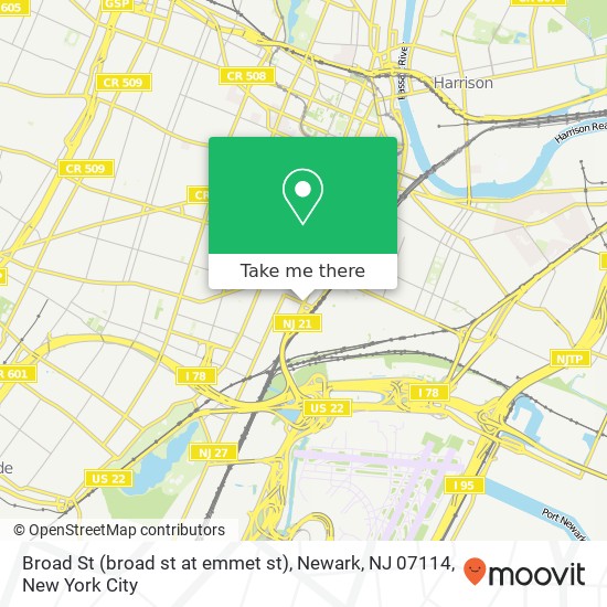 Mapa de Broad St (broad st at emmet st), Newark, NJ 07114