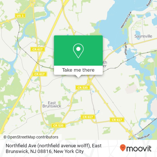 Mapa de Northfield Ave (northfield avenue wolff), East Brunswick, NJ 08816